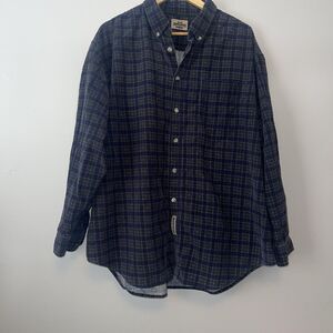 Lee Dungarees Curdoroy XL Button-down Plaid Shirt Blue Green One Pocket Cotton